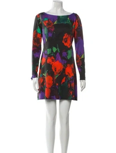 Pre-owned Milly Floral Print Mini Dress In Black