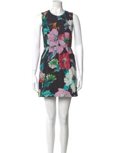 Pre-owned Milly Floral Print Mini Dress In Black