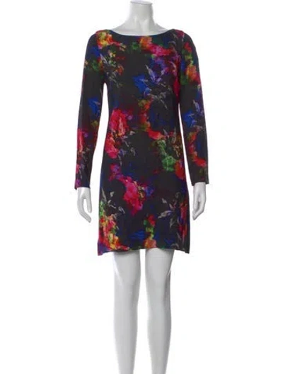Pre-owned Milly Floral Print Mini Dress In Black