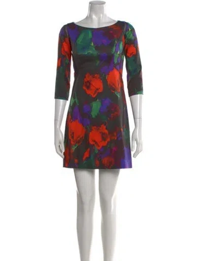 Pre-owned Milly Floral Print Mini Dress In Black