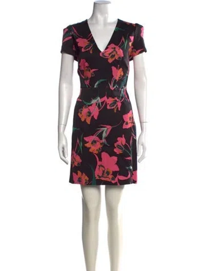 Pre-owned Milly Floral Print Mini Dress In Black