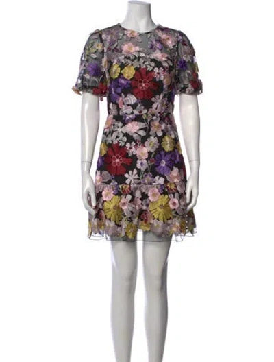 Pre-owned Milly Floral Print Mini Dress In Black