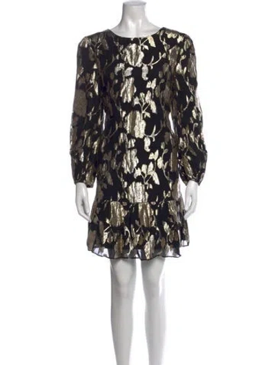 Pre-owned Milly Floral Print Mini Dress In Black/gold
