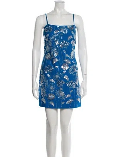 Pre-owned Milly Floral Print Mini Dress In Blue
