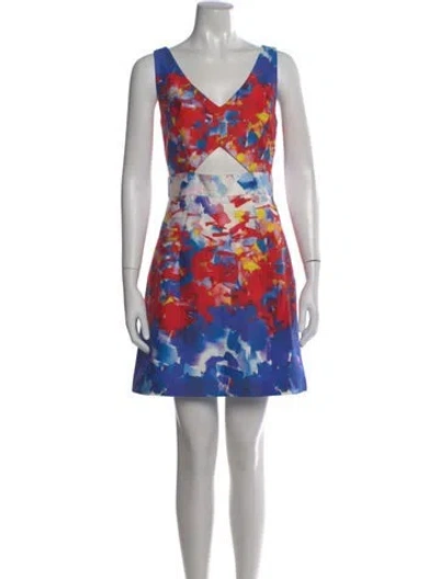 Pre-owned Milly Floral Print Mini Dress In Blue