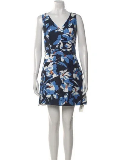 Pre-owned Milly Floral Print Mini Dress In Blue