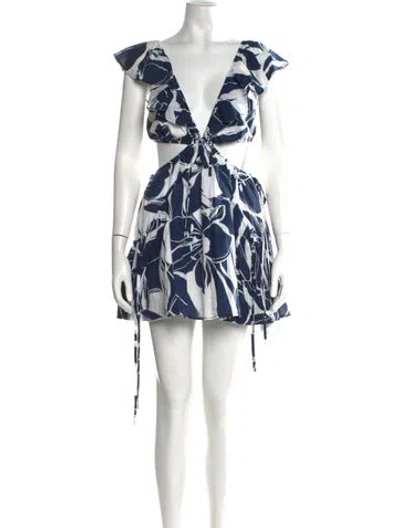 Pre-owned Milly Floral Print Mini Dress In Blue