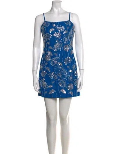 Pre-owned Milly Floral Print Mini Dress In Blue