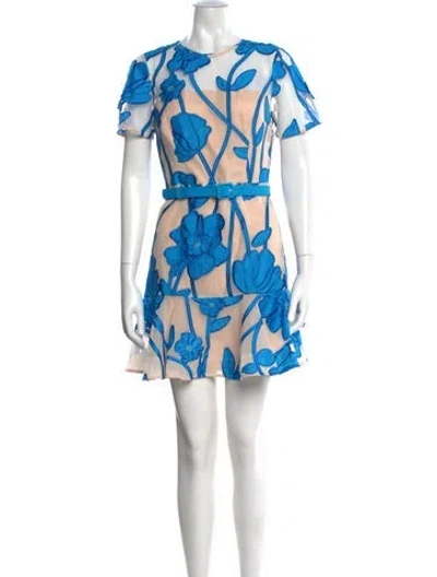 Pre-owned Milly Floral Print Mini Dress In Blue