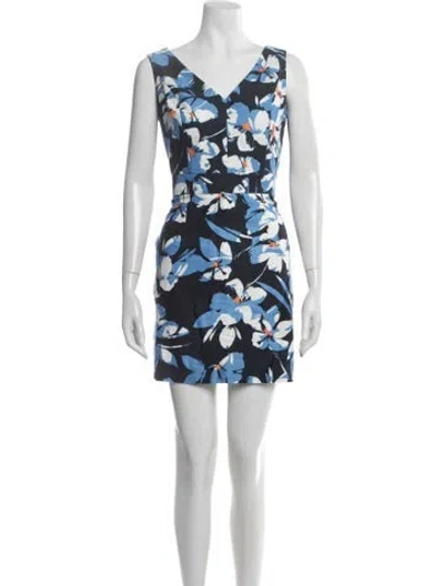 Pre-owned Milly Floral Print Mini Dress In Blue