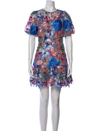 Pre-owned Milly Floral Print Mini Dress In Blue