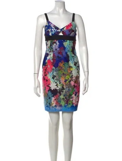 Pre-owned Milly Floral Print Mini Dress In Blue