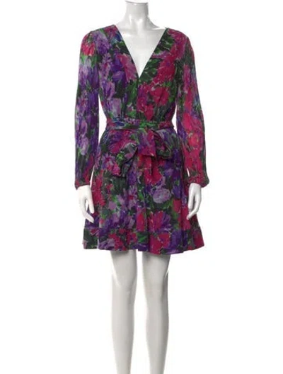 Pre-owned Milly Floral Print Mini Dress In Blue