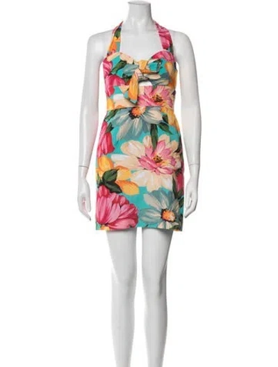 Pre-owned Milly Floral Print Mini Dress In Blue