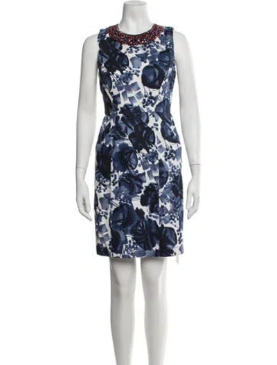 Pre-owned Milly Floral Print Mini Dress In Blue/white
