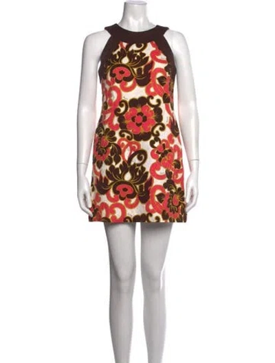 Pre-owned Milly Floral Print Mini Dress In Brown