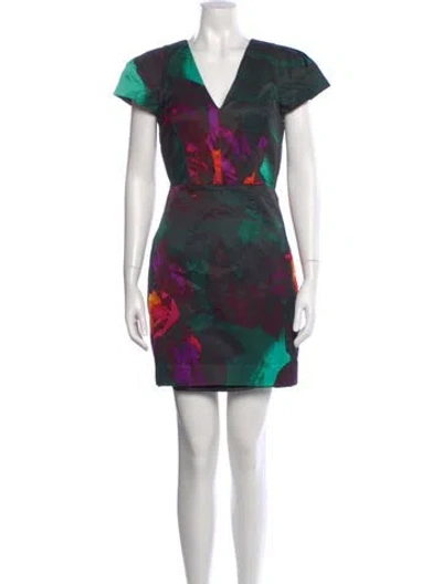 Pre-owned Milly Floral Print Mini Dress In Green