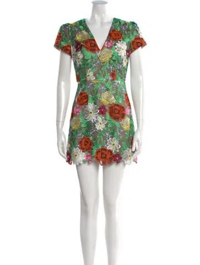Pre-owned Milly Floral Print Mini Dress In Green
