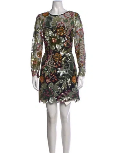 Pre-owned Milly Floral Print Mini Dress In Green