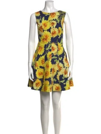 Pre-owned Milly Floral Print Mini Dress In Green/white