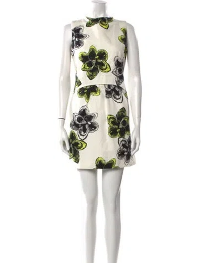 Pre-owned Milly Floral Print Mini Dress In Neutral