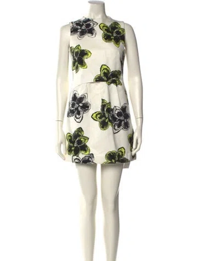 Pre-owned Milly Floral Print Mini Dress In Neutral