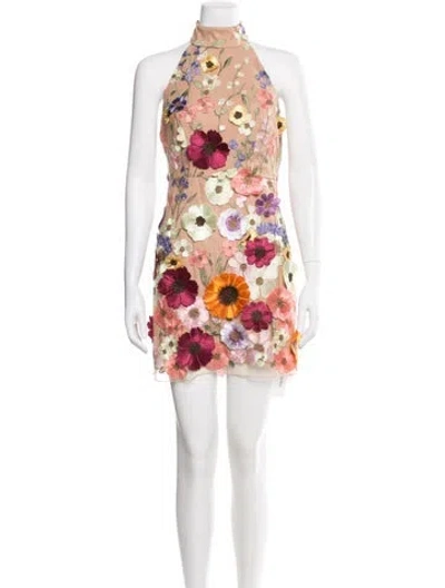 Pre-owned Milly Floral Print Mini Dress In Neutral