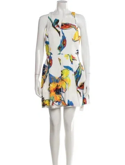 Pre-owned Milly Floral Print Mini Dress In Neutral