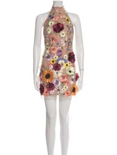 Pre-owned Milly Floral Print Mini Dress In Neutral