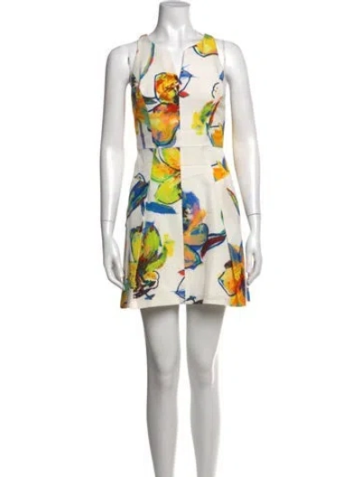 Pre-owned Milly Floral Print Mini Dress In Neutrals