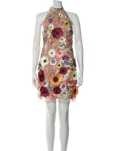 Pre-owned Milly Floral Print Mini Dress In Neutrals