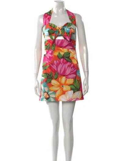 Pre-owned Milly Floral Print Mini Dress In Pink
