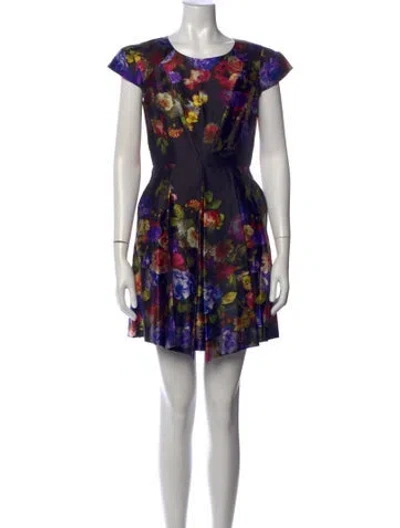 Pre-owned Milly Floral Print Mini Dress In Purple