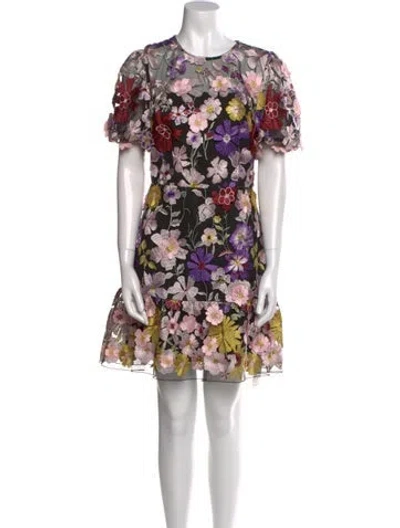 Pre-owned Milly Floral Print Mini Dress W/ Tags In Black