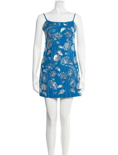 Pre-owned Milly Floral Print Mini Dress W/ Tags In Blue