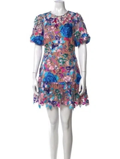 Pre-owned Milly Floral Print Mini Dress W/ Tags In Blue