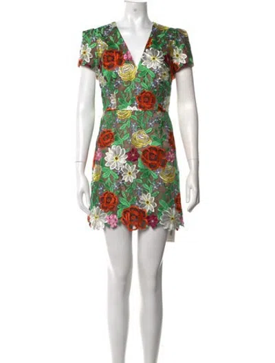 Pre-owned Milly Floral Print Mini Dress W/ Tags In Green