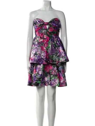 Pre-owned Milly Floral Print Mini Dress W/ Tags In Purple