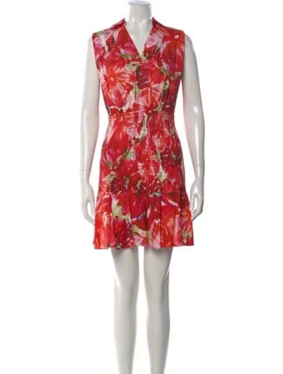 Pre-owned Milly Floral Print Mini Dress W/ Tags In Red