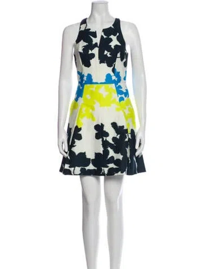 Pre-owned Milly Floral Print Mini Dress In White