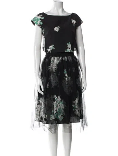 Pre-owned Milly Floral Print Pleated Accents Skirt Set In Black