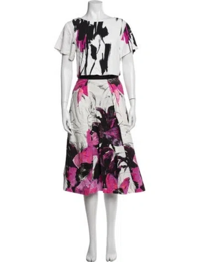 Pre-owned Milly Floral Print Pleated Accents Skirt Set In Multi