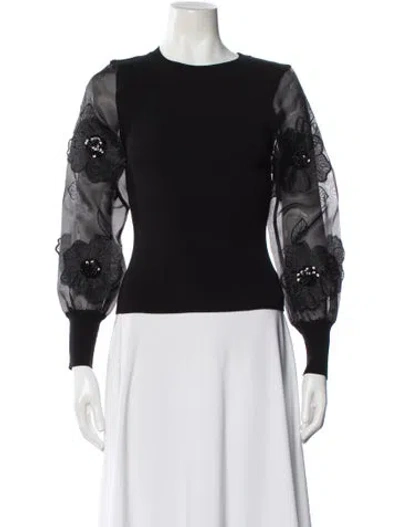 Pre-owned Milly Floral Print Scoop Neck Sweater In Black