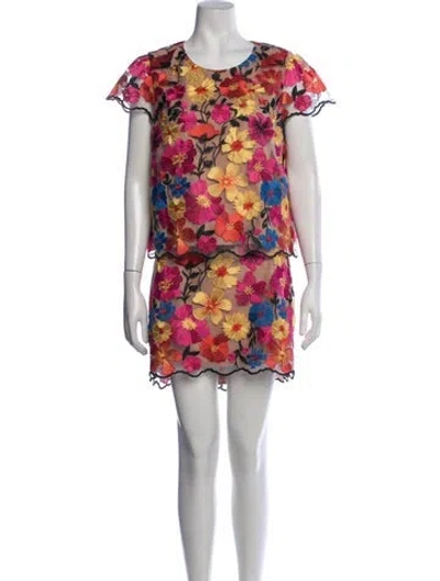 Pre-owned Milly Floral Print Skirt Set In Neutrals