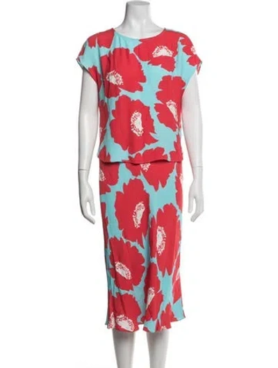 Pre-owned Milly Floral Print Skirt Set In Red