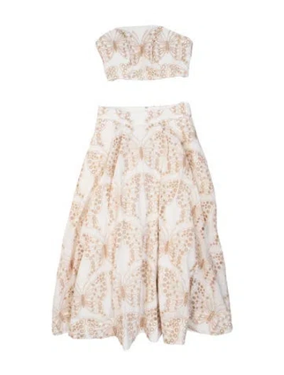 Pre-owned Milly Floral Print Skirt Suit In Neutrals