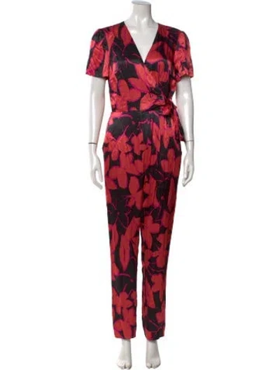Pre-owned Milly Floral Print V-neck Jumpsuit W/ Tags In Pink