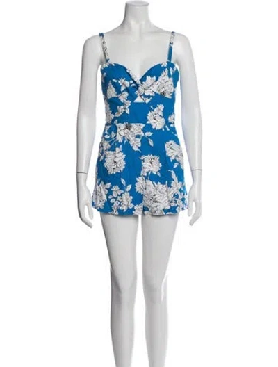 Pre-owned Milly Floral Print V-neck Romper In Multi