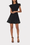 Milly Flutter Sleeve Flare Knit Minidress In Black