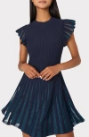 Milly Sheer Flutter Sleeve Knit Dress In Navy